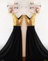 Gold Sequins Black Chiffon Bridesmaid Dresses Ruffles V-Neck Floor Length